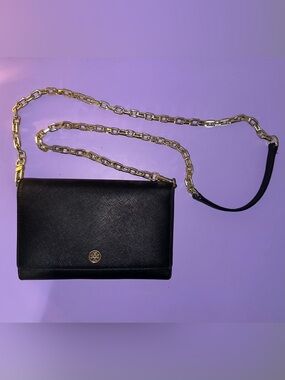 Tory Burch Black Crossbody Wallet with Gold Chain Strap